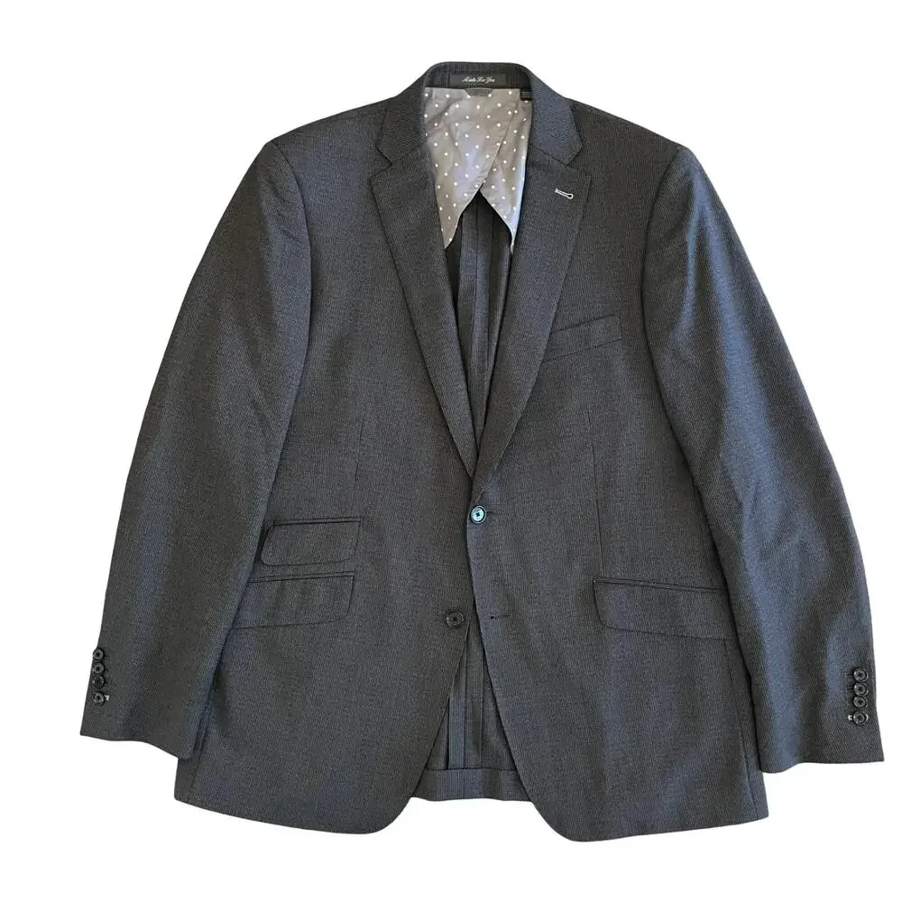 Indochino Mens Blazer‎ Bespoke 43L Wool Stretch Charcoal Pinstripe Surgeon Cuffs